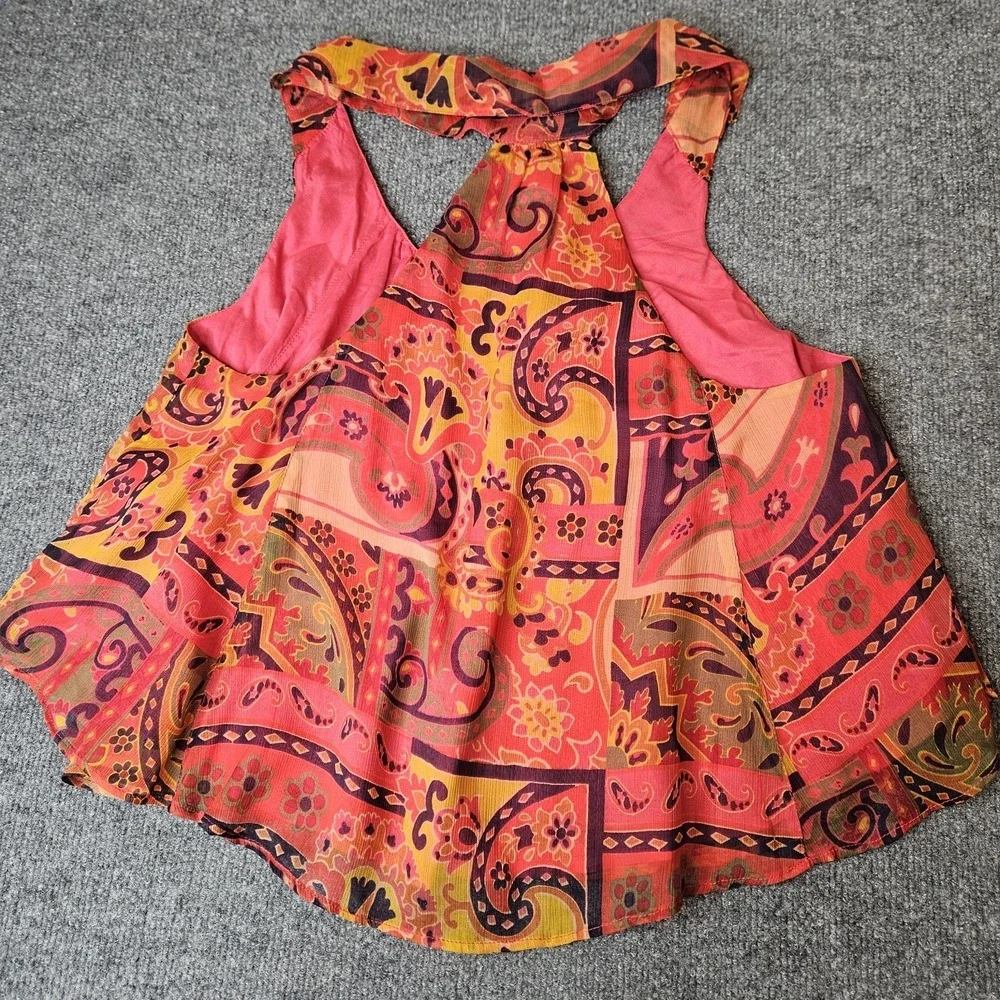 Free People Strawberry Racerback Tank Top Flowy Chiffon Size‎ XS Sheer Boho